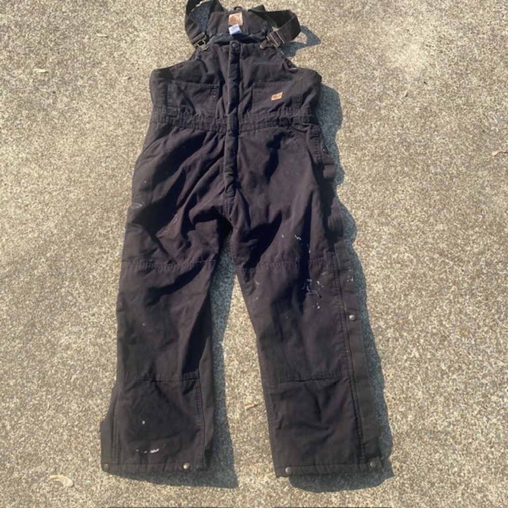 Berne R41BK Quilt Lined Bib Overalls Mens Large Regular Black Distressed Work